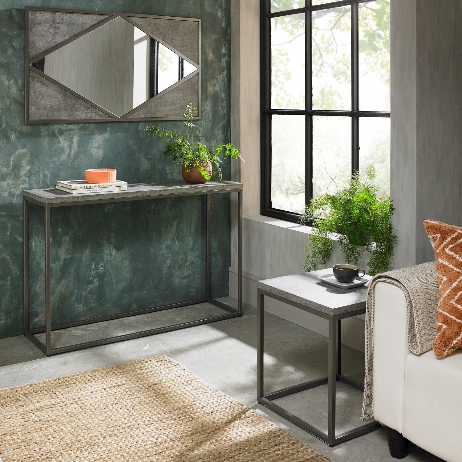 Grey Metal Large Rectangular Diamond Wall Mirror - Home Furniture Interiors
