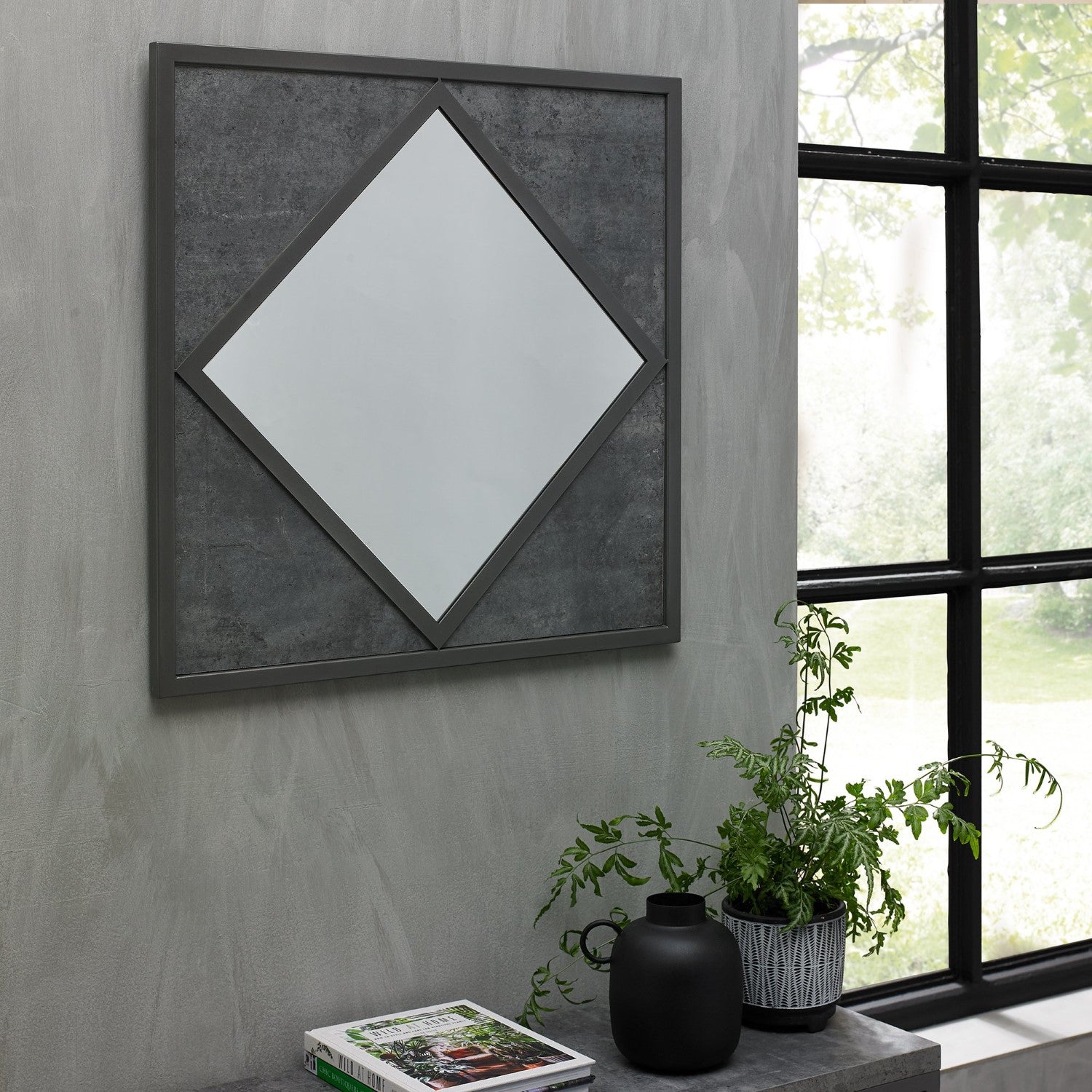 Zinc and Dark Grey Square Wall Mirror