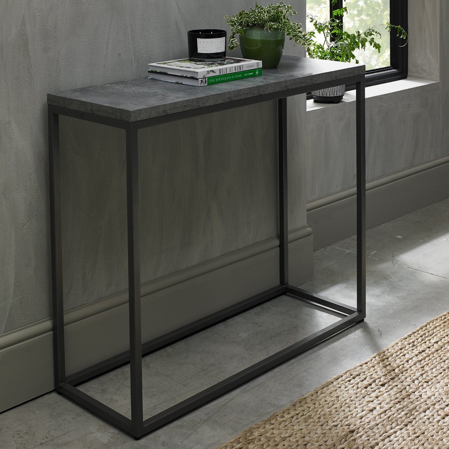 Grey Zinc Console Hall Table Metal Frame