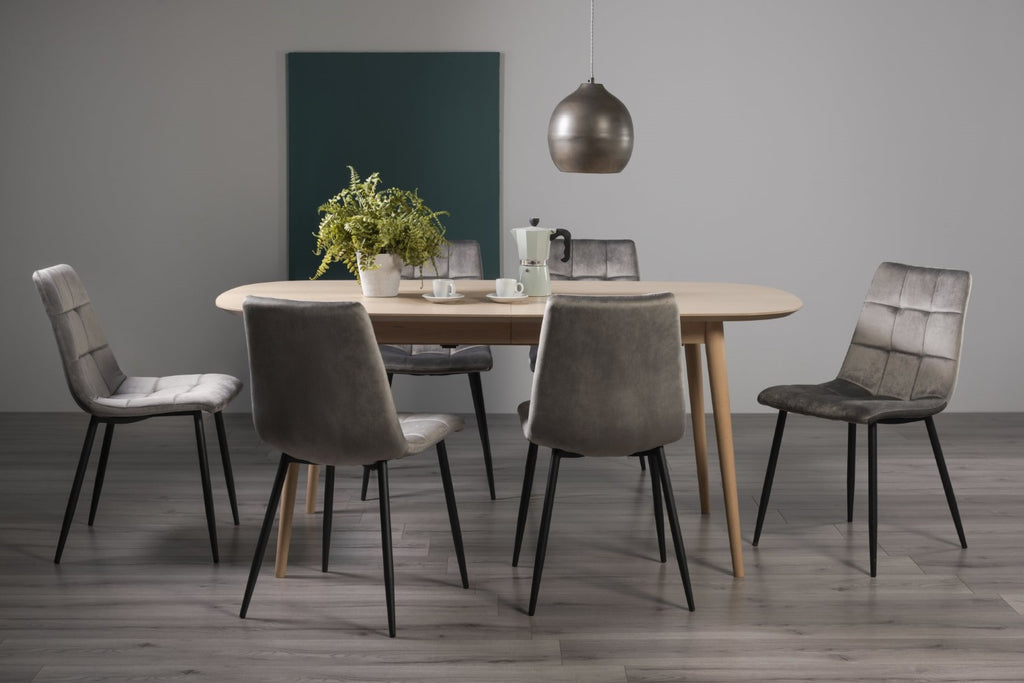 Oak Extending Dining Table Set 6 Grey Velvet Fabric Chairs
