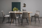 Oak Extending Dining Table Set 6 Grey Velvet Fabric Chairs