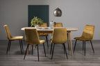 Oak Extending Dining Table Set 6 Yellow Velvet Fabric Chairs