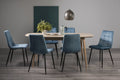 Light Oak Extending Dining Set 6 Blue Velvet Chairs