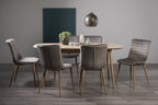 Oak Extending Dining Table Set 6 Grey Velvet Fabric Chairs