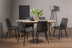 Light Oak Dining Table Set 6 Dark Grey Leather Chairs