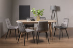 Scandi Oak Oval Dining Table Set 6 Grey Velvet Fabric Chairs