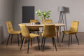 Oak Oval Dining Table Set 6 Yellow Velvet Fabric Chairs