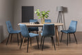 Scandi Oak Dining Table Set 6 Blue Velvet Chairs