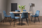 Scandi Oak Dining Table Set 6 Blue Velvet Chairs