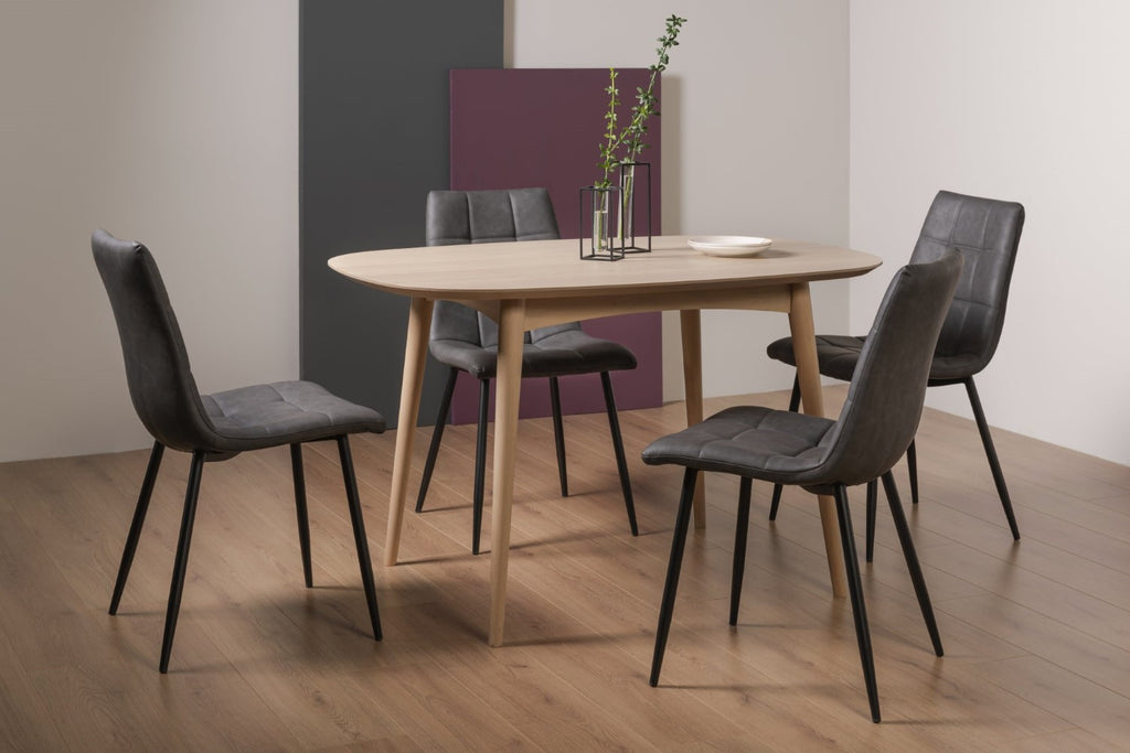 Oak Dining Table Set 4 Grey Leather Chairs