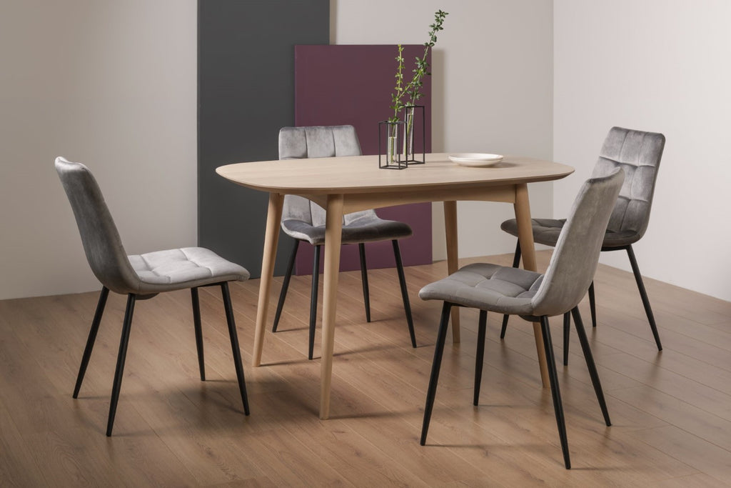 Oak Small Dining Table Set 4 Light Grey Leather Chairs