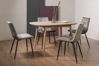 Oak Small Dining Table Set 4 Light Grey Leather Chairs