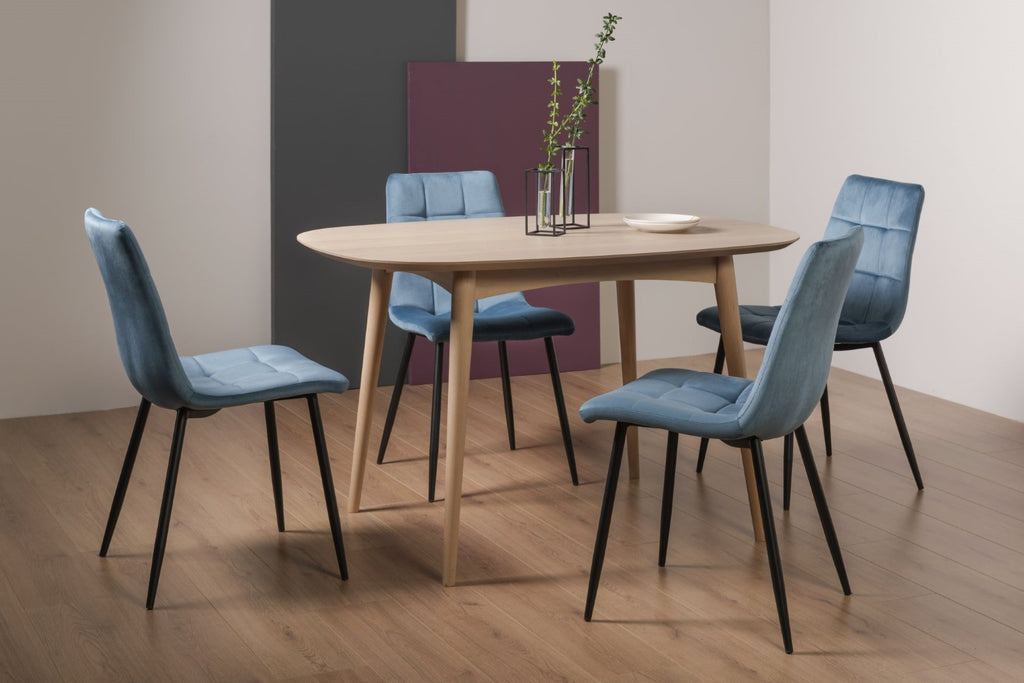 Scandi Oak Small Dining Table Set 4 Velvet Fabric Chairs