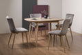 Scandi Oak Small Dining Table Set 4 Grey Velvet Chairs