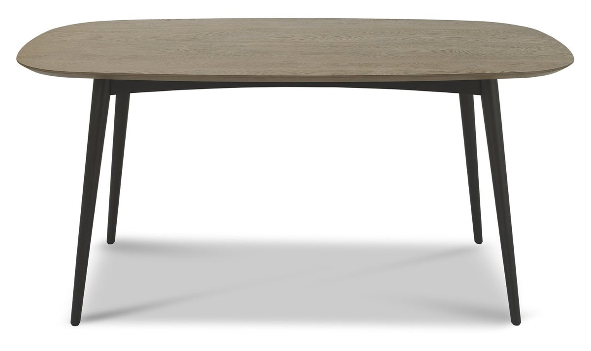 Weathered Oak rectangular dining table with six grey leather chairs from Bentley Designs, stylish and modern table and chair set.