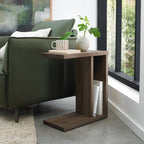 Dark oak Bentley Designs side lamp and end table with wire brushed finish, showcasing its sleek, modern design and craftsmanship.