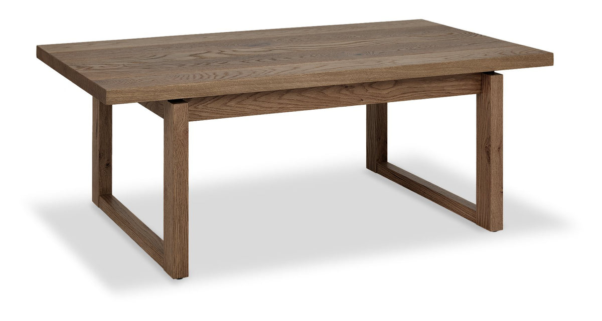 Dark oak Bentley Designs coffee table with wire brushed finish, showcasing a sturdy wooden surface and modern design.