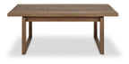 Dark oak Bentley Designs coffee table with wire brushed finish, showcasing a sleek rectangular wooden surface and sturdy legs.