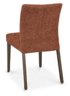 Pair of Bentley Designs Auburn Brown Fabric Dining Chairs with dark oak legs, showcasing plush upholstery and elegant wooden legs.