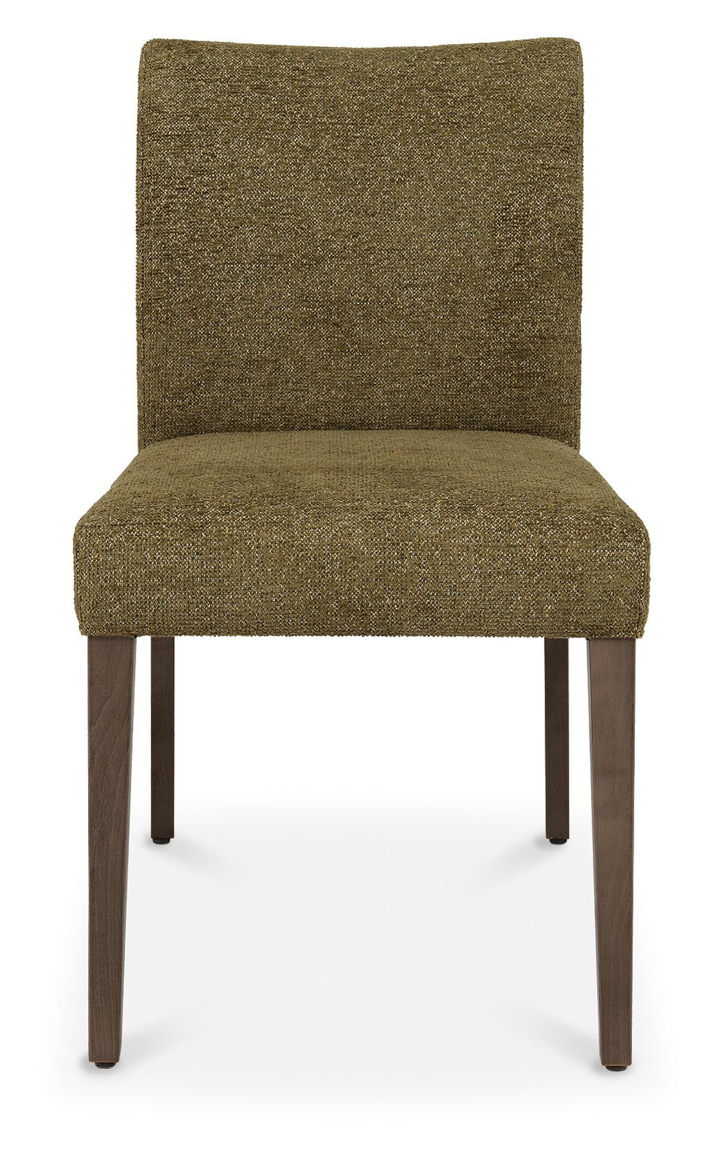 Pair of green fabric dining chairs with dark oak legs from Bentley Designs, showcasing a modern, comfortable seating option.