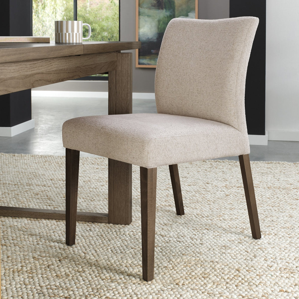 Oatmeal Mottled Fabric Dining Chair with Dark Oak Legs