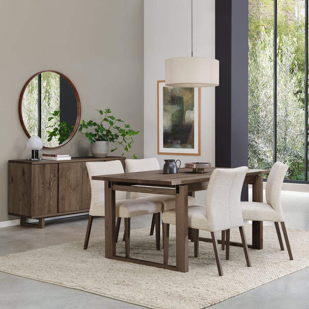 Oatmeal Mottled Fabric Dining Chair with Dark Oak Legs
