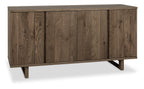 Dark oak Bentley Designs 4-door wide sideboard with two shelves, showcasing a modern storage solution with a sleek finish.