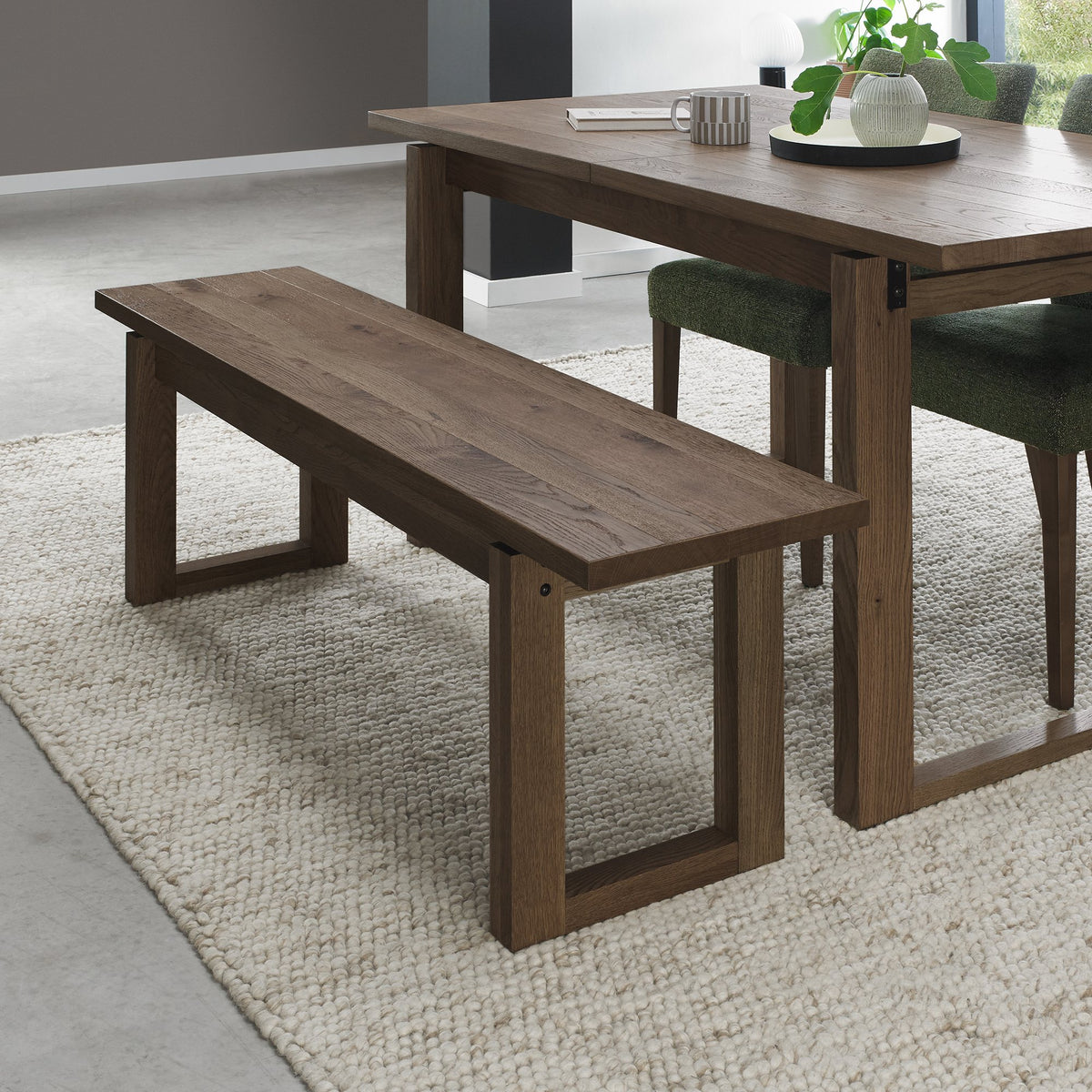 Dark Oak Dining Bench with Wirebrushed Top