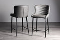 Dark Grey Leather Bar Stool Black Metal Legs