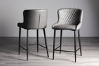 Dark Grey Leather Bar Stool Black Metal Legs