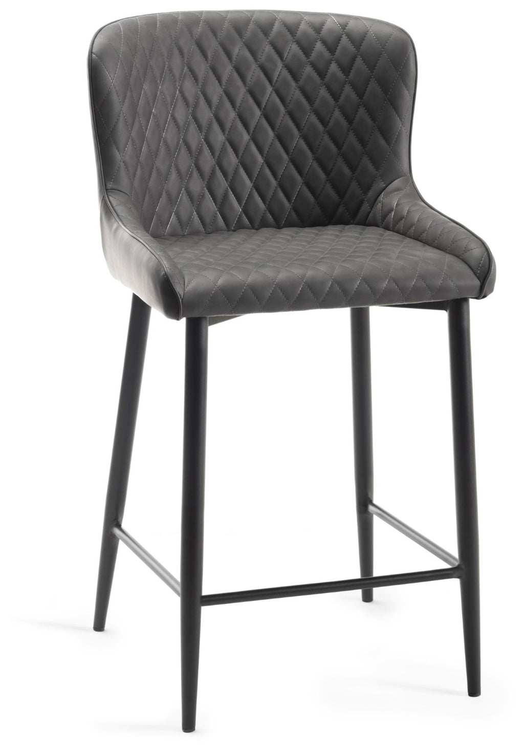 Dark Grey Leather Bar Stool Black Metal Legs - Home Furniture Interiors