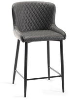Dark Grey Leather Bar Stool Black Metal Legs - Home Furniture Interiors