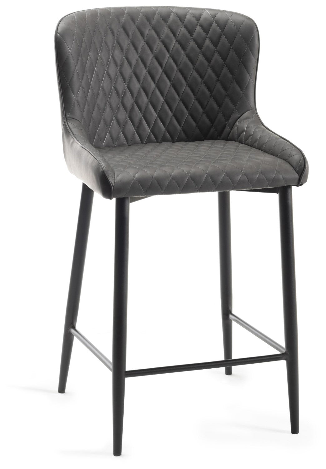 Dark Grey Leather Bar Stool Black Metal Legs - Home Furniture Interiors