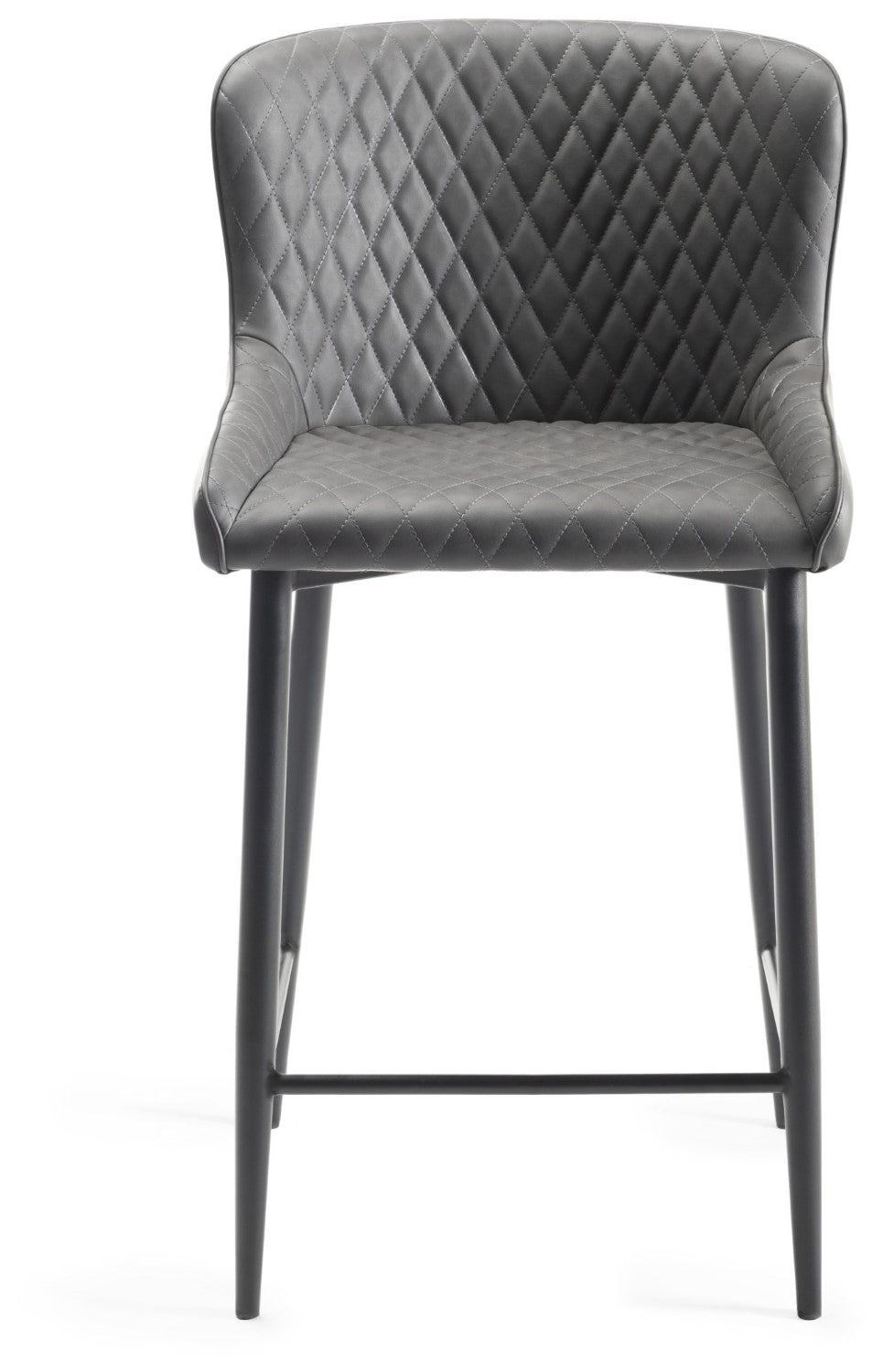 Dark Grey Leather Bar Stool Black Metal Legs - Home Furniture Interiors