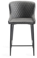 Dark Grey Leather Bar Stool Black Metal Legs - Home Furniture Interiors
