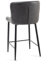 Dark Grey Leather Bar Stool Black Metal Legs - Home Furniture Interiors