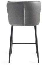 Dark Grey Leather Bar Stool Black Metal Legs - Home Furniture Interiors