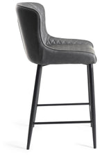 Dark Grey Leather Bar Stool Black Metal Legs - Home Furniture Interiors