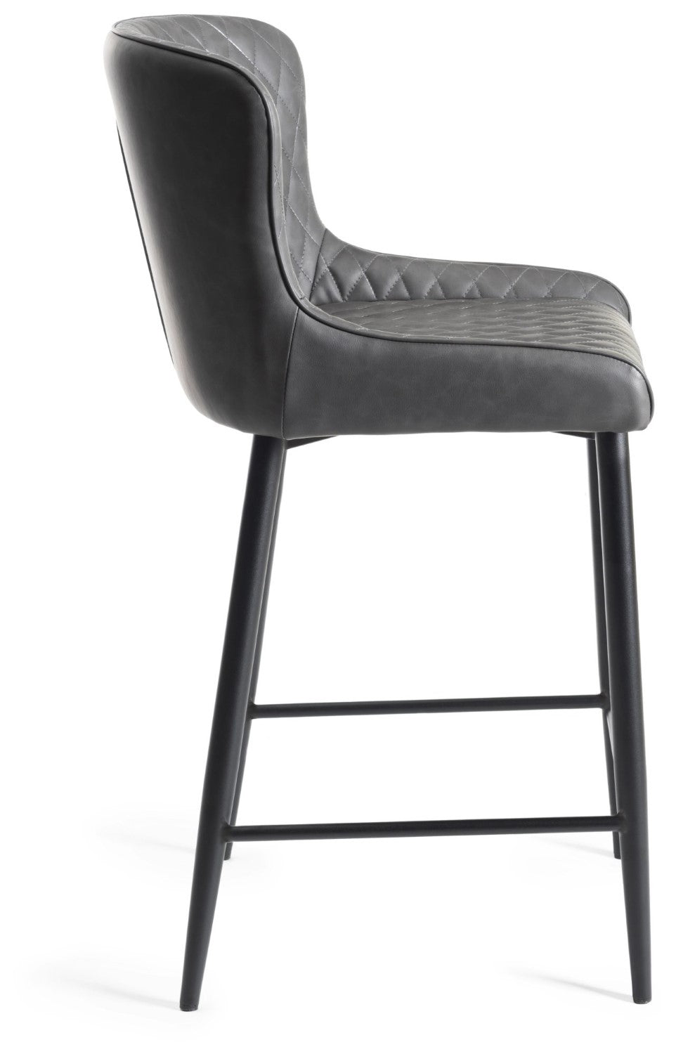 Dark Grey Leather Bar Stool Black Metal Legs - Home Furniture Interiors