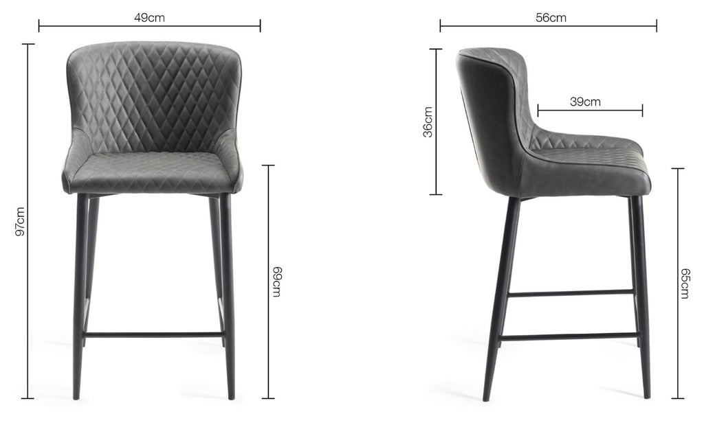 Dark Grey Leather Bar Stool Black Metal Legs - Home Furniture Interiors