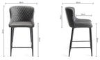 Dark Grey Leather Bar Stool Black Metal Legs - Home Furniture Interiors