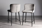 Grey Velvet Fabric Bar Stool Diamond Stitched Black Legs