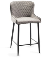 Grey Velvet Fabric Bar Stool Diamond Stitched Black Legs - Home Furniture Interiors