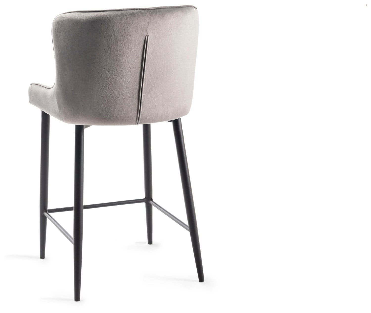 Grey Velvet Fabric Bar Stool Diamond Stitched Black Legs - Home Furniture Interiors