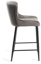 Grey Velvet Fabric Bar Stool Diamond Stitched Black Legs - Home Furniture Interiors