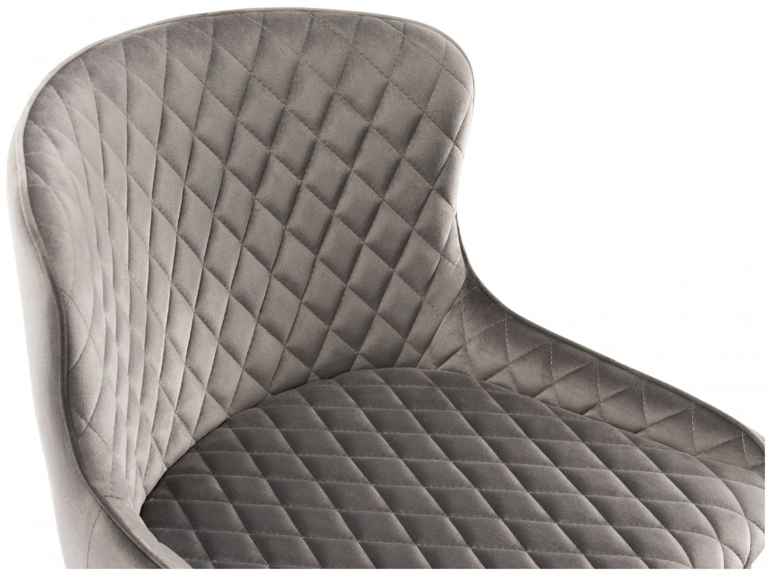 Grey Velvet Fabric Bar Stool Diamond Stitched Black Legs - Home Furniture Interiors