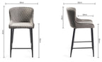Grey Velvet Fabric Bar Stool Diamond Stitched Black Legs - Home Furniture Interiors