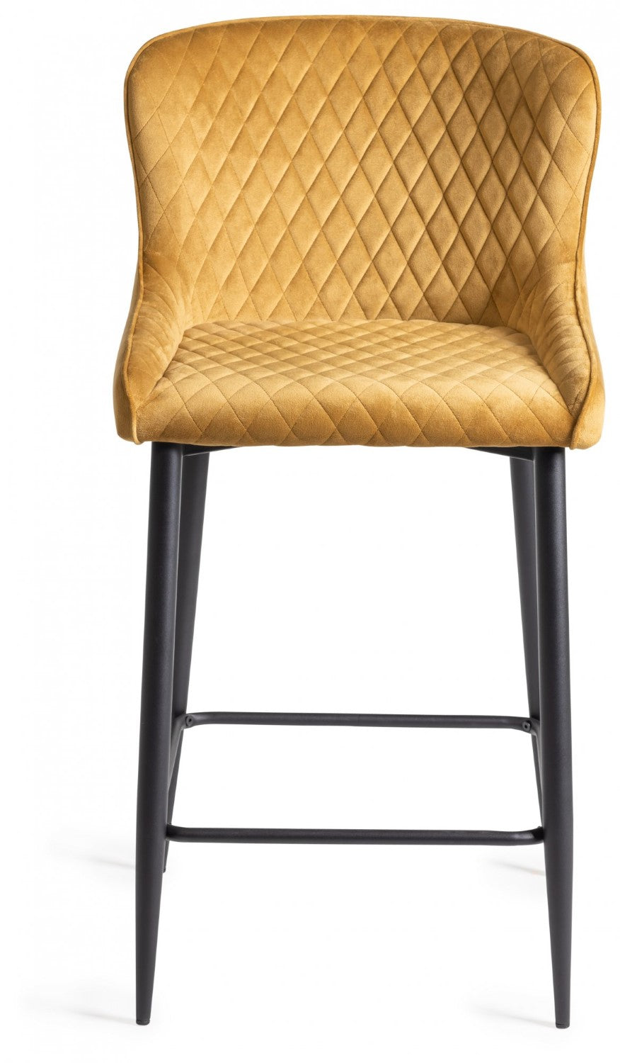 Mustard Yellow Velvet Fabric Bar Stool Diamond Quilted Stitched - Home Furniture Interiors