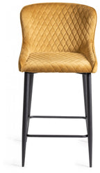 Mustard Yellow Velvet Fabric Bar Stool Diamond Quilted Stitched - Home Furniture Interiors