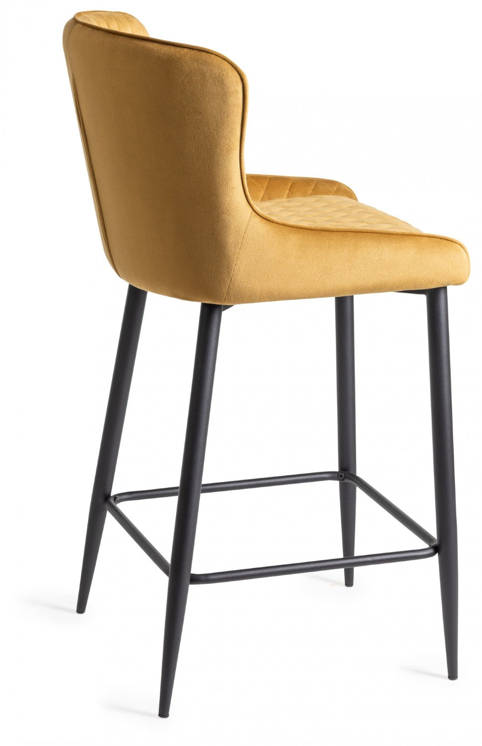 Mustard Yellow Velvet Fabric Bar Stool Diamond Quilted Stitched - Home Furniture Interiors